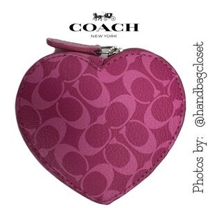 Coach Heart Pink Signature C Leather Zip Coin Bag Wallet